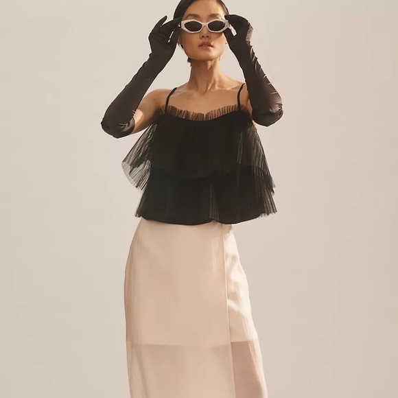 NWT Anthropologie Pleated Black Tulle Top Small - Picture 3 of 7